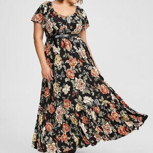 torrid | Dresses | Maxi Jersey Flutter Sleeve Tiered Dress Butterfly Roses  Black Dress 2x 8 2 | Poshmark